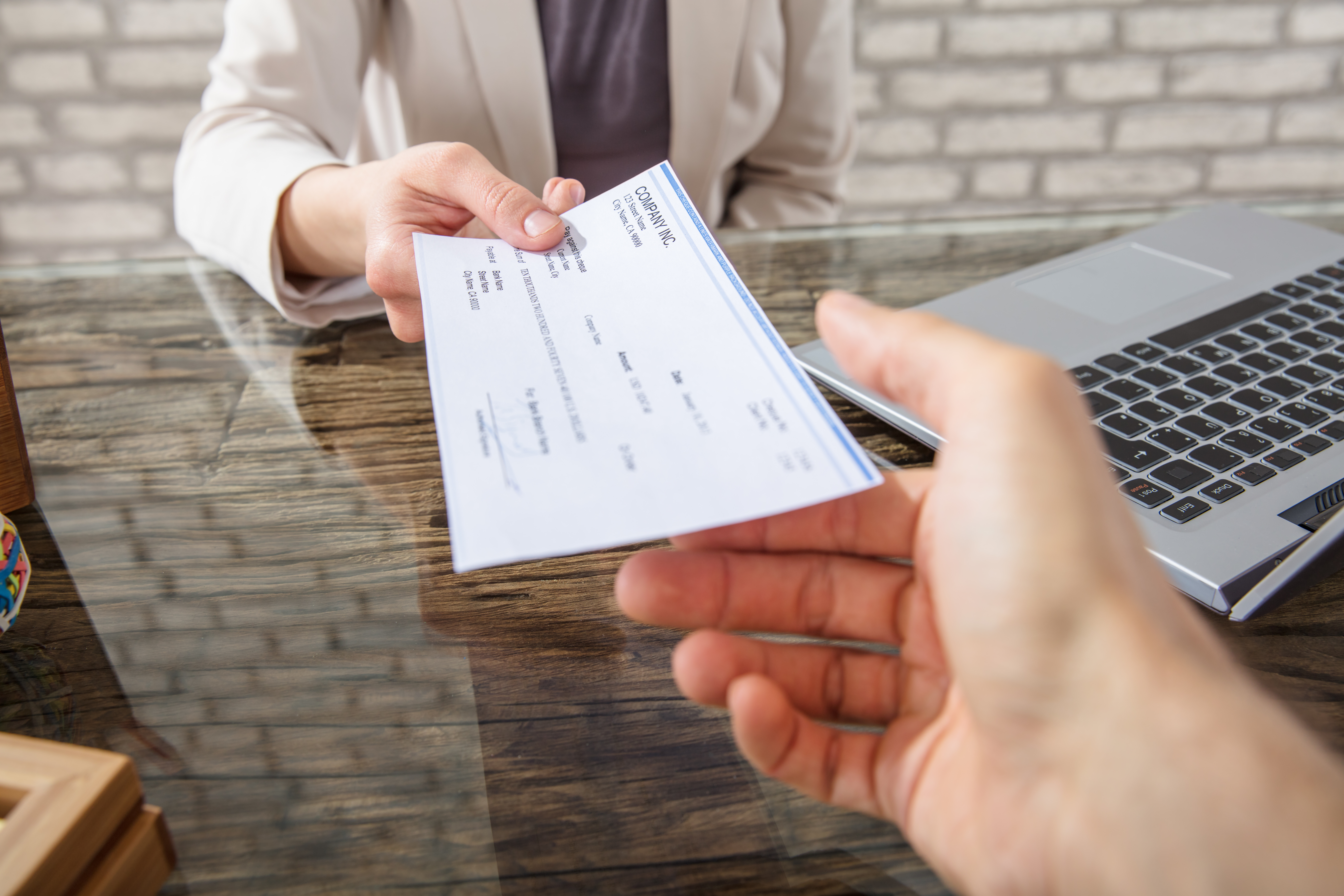 Person receiving check